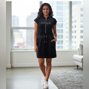 BEBE Black Velour With Rhinestone Y2K Hooded Dress Size M